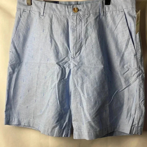 IZOD SPORTFLEX BREEZE OXFORD SHORT MENS SIZE 34” x 9.5” LIGHT BLUE WITH ANCHORS - Picture 3 of 15